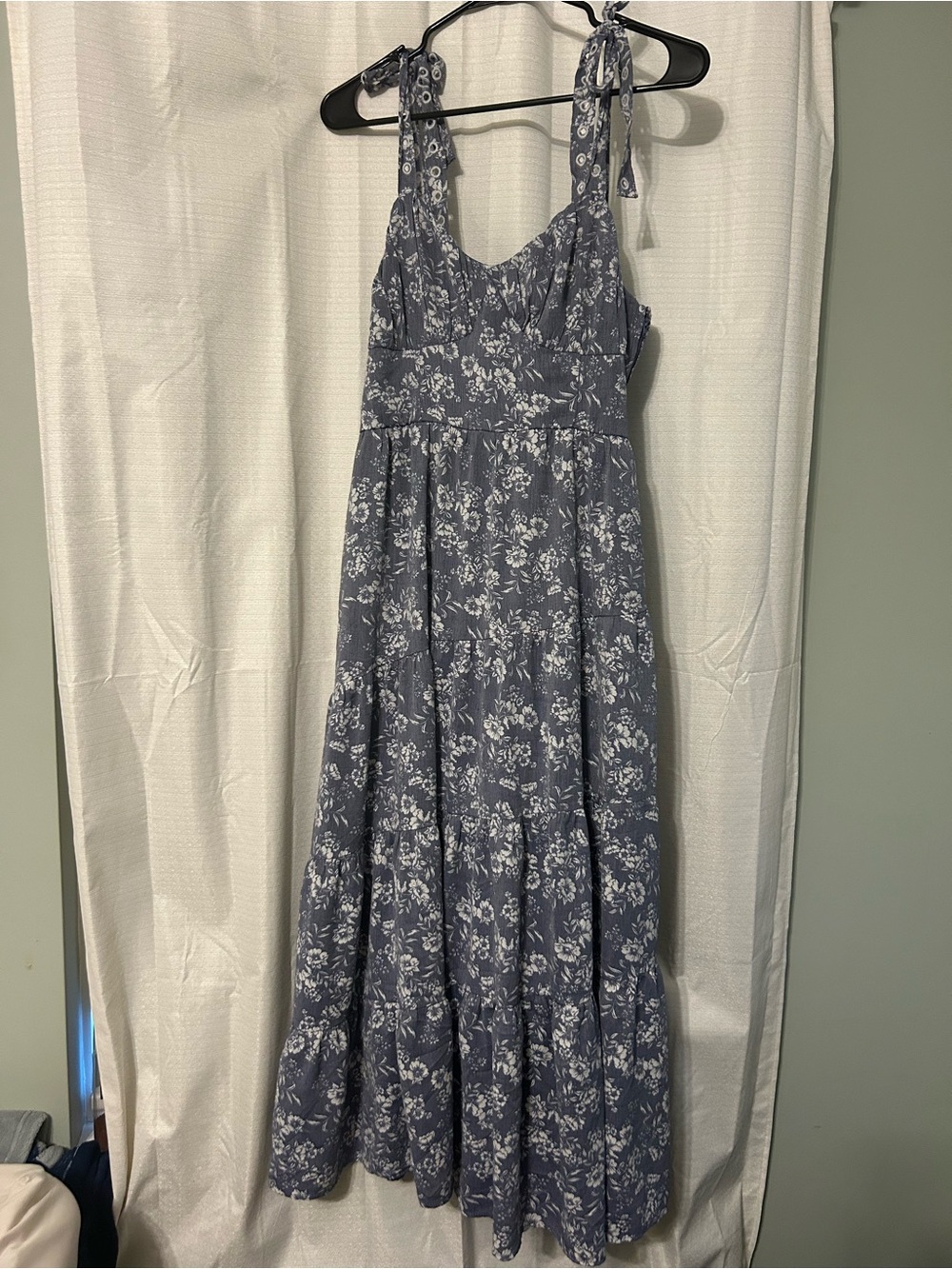 Trixxi Dusty Blue Floral Tie-Shoulder Maxi Dress